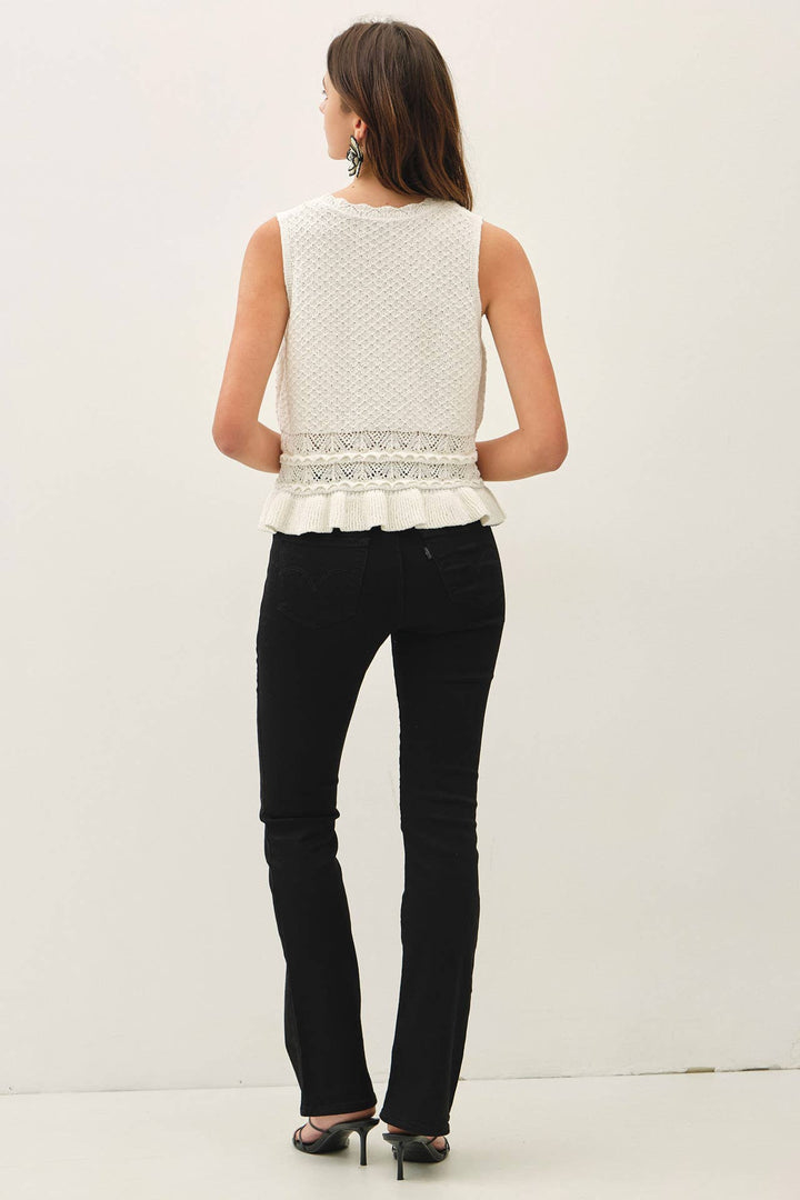 Women's Sleeveless - RUFFLED CROCHET TEXTURED KNIT TOP - - Cultured Cloths Apparel