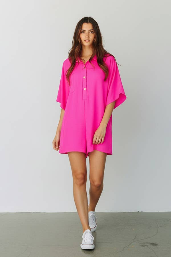 Airflow Collared Oversize Woven Solid Romper