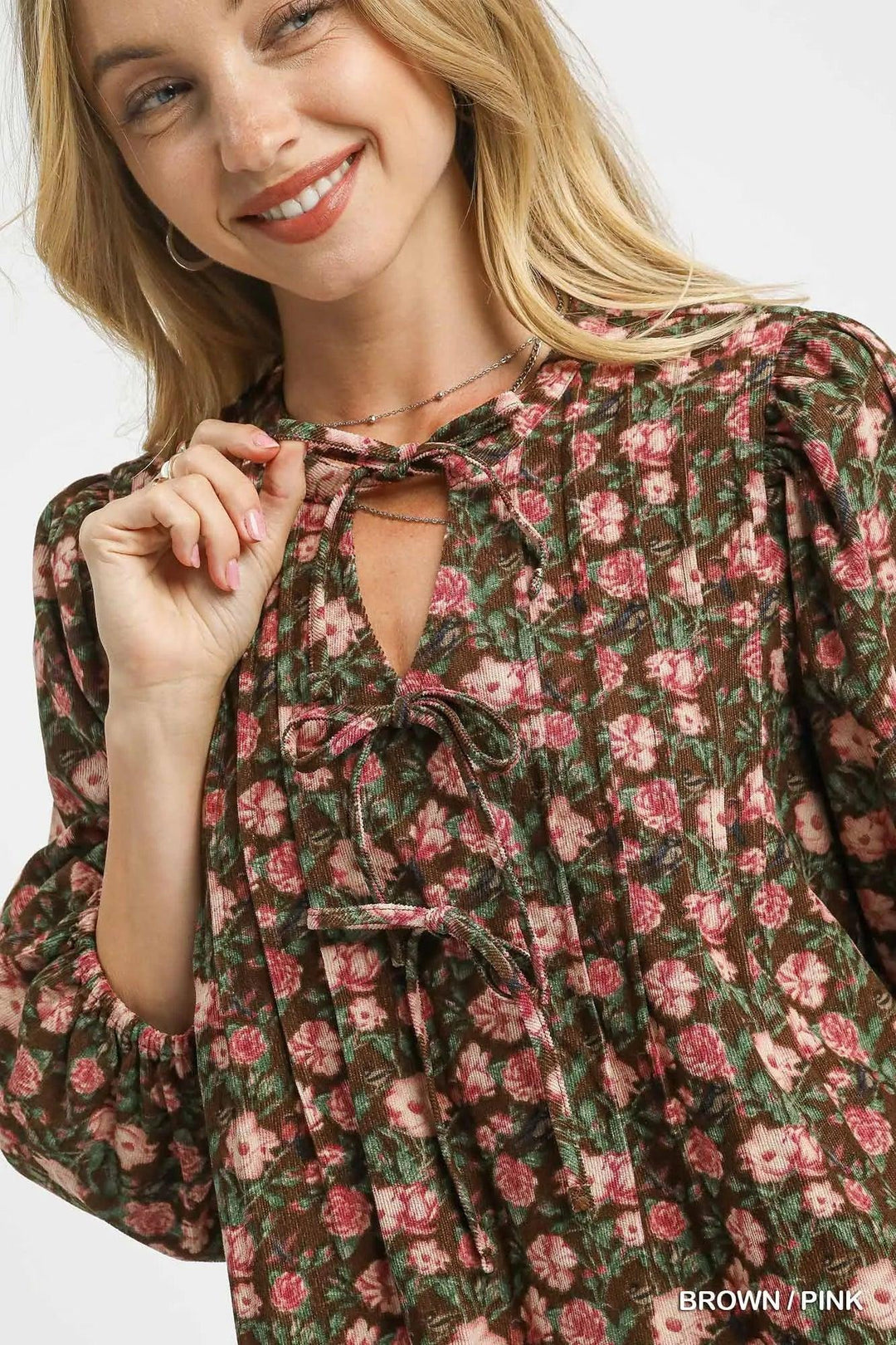 Women's Dresses - Umgee Floral Tie-Neck Babydoll Dress - - Cultured Cloths Apparel