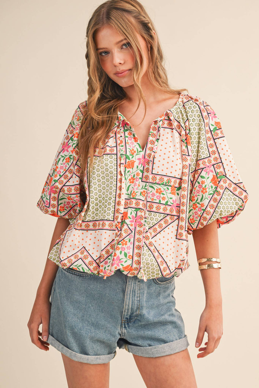 - FLORAL PRINT BUBBLE TOP - - Cultured Cloths Apparel