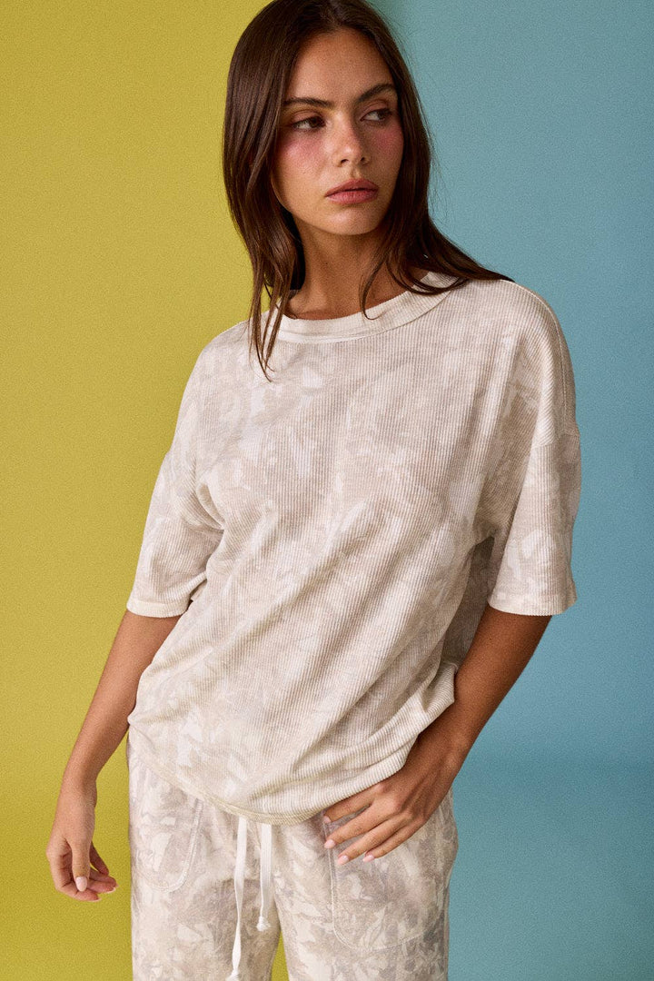 CAMO RIBBED LOOSE FIT SHIRT