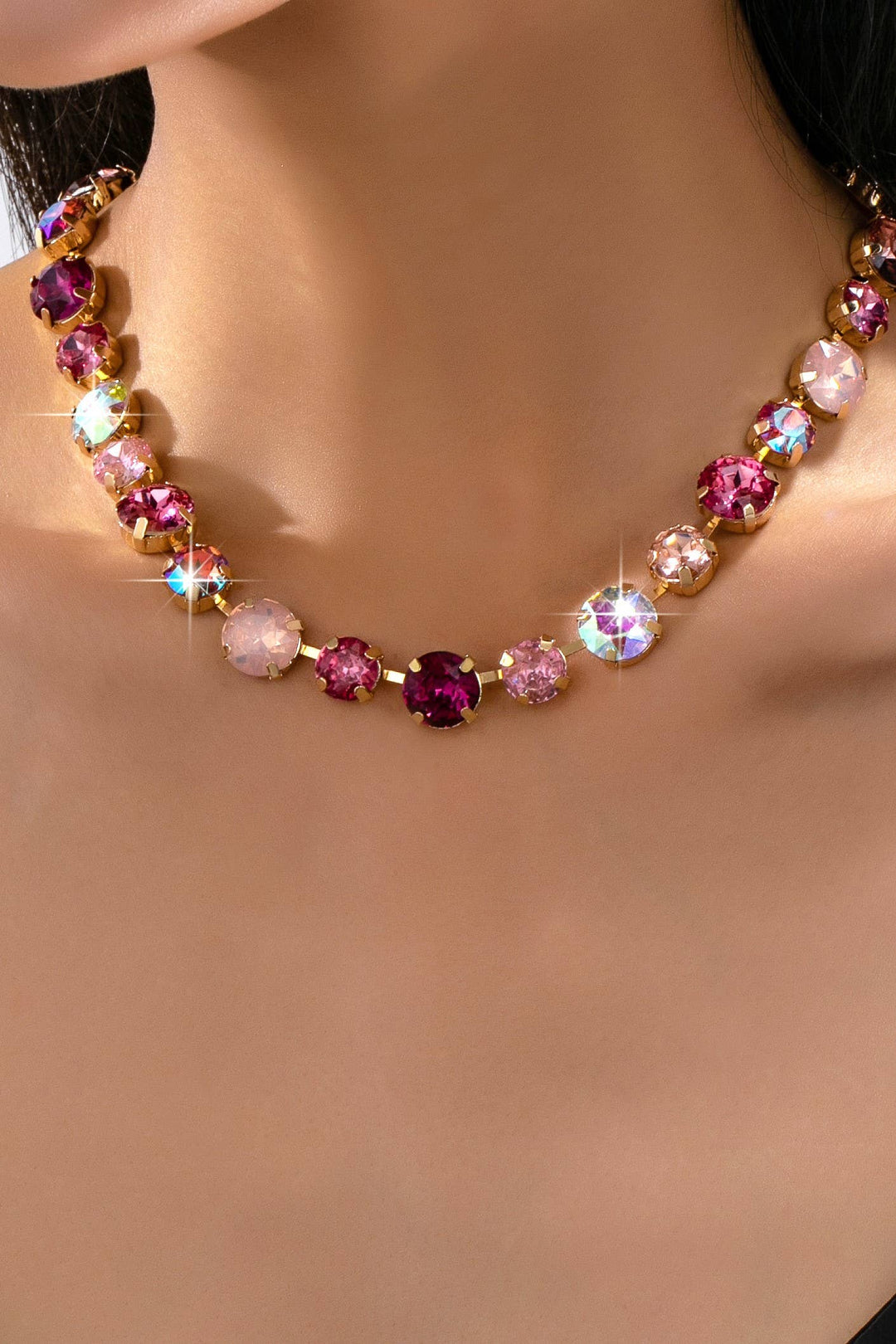 Accessories, Necklaces - Multi-Tone Pink and Purple Crystal Tennis Necklace| 80N93416 - - Cultured Cloths Apparel