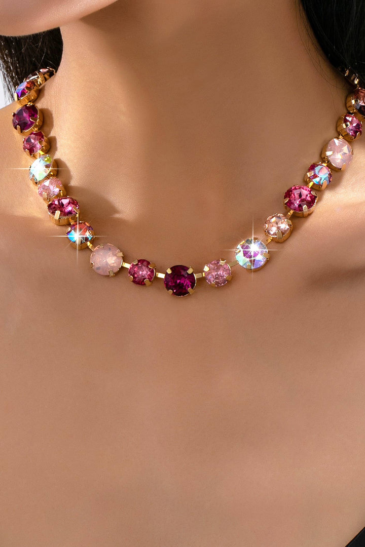 Accessories, Necklaces - Multi-Tone Pink and Purple Crystal Tennis Necklace| 80N93416 - - Cultured Cloths Apparel