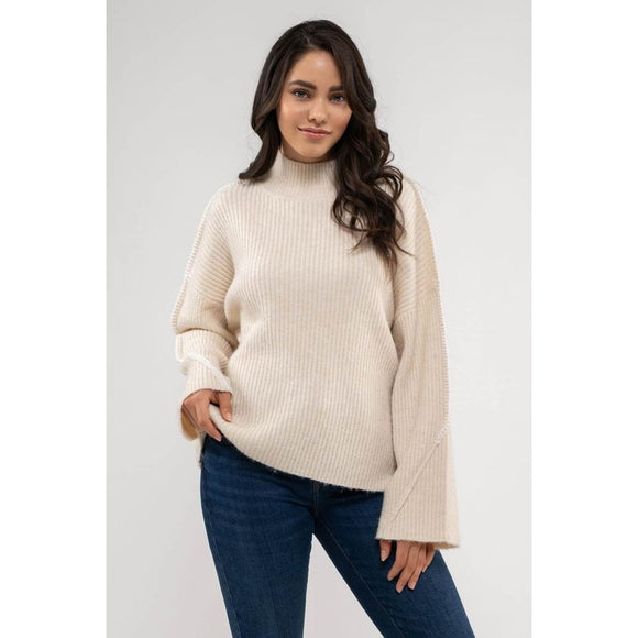 Women's Sweaters - Exposed Seam Bell Sleeve Rib Knit Sweater -  - Cultured Cloths Apparel