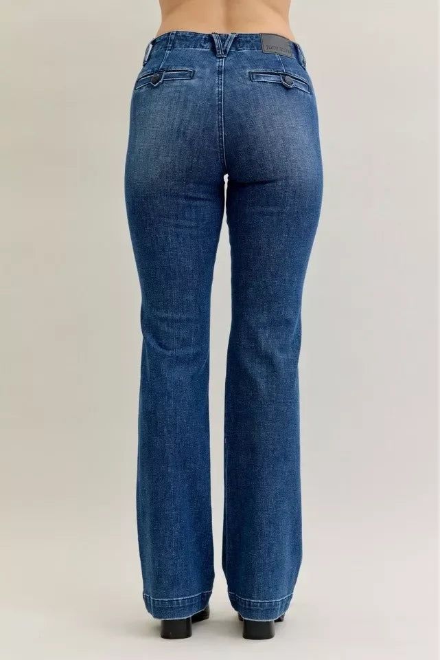 Denim - Judy Blue Full Size Mid Rise Bootcut Jeans with Welt Pockets Plus Size - - Cultured Cloths Apparel