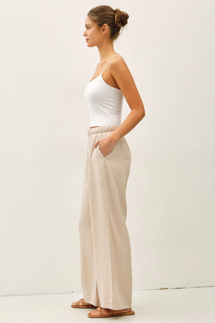 Pants - SAND WASHED FLOWY TENCEL WIDE LEG PANTS - - Cultured Cloths Apparel