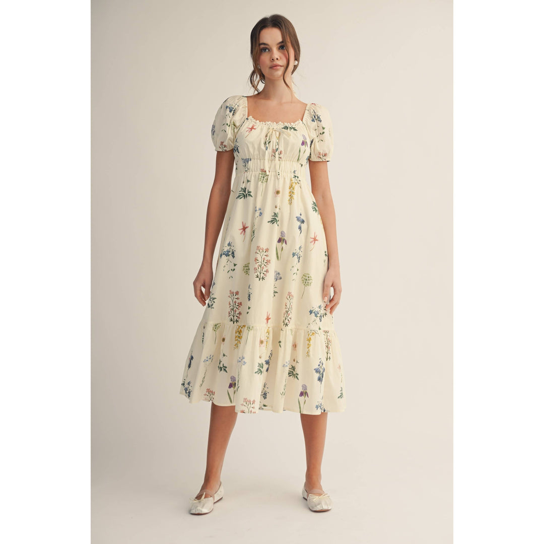 Dresses - Romantic Floral Puff Sleeve Maxi Dress - - Cultured Cloths Apparel