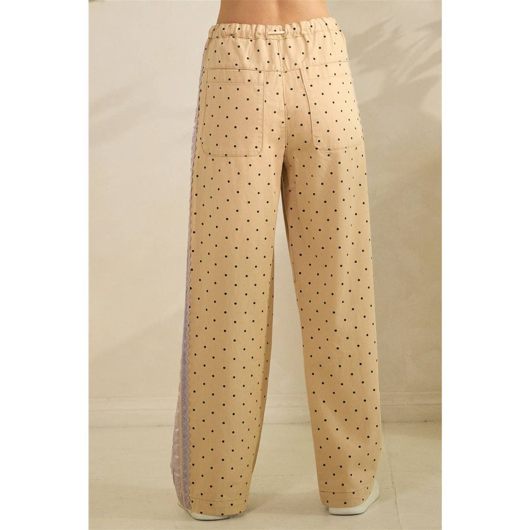 Polka Dot Pants with Satin Contrast Accents