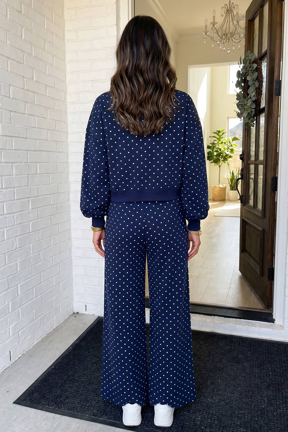 Polka Dot Casual Shift Drawstring Pants Set