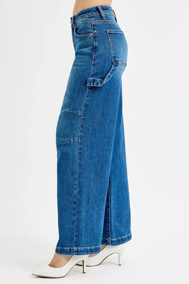 Denim - RISEN Full Size High Rise Wide Leg Patch Detailed Jeans Plus Size - - Cultured Cloths Apparel
