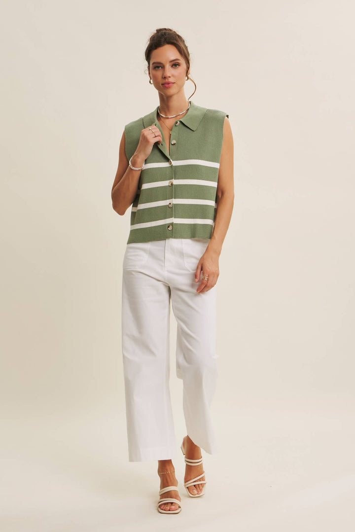 Women's Short Sleeve - ALL SEASON LAYERING VISCOSE RIB BUTTON-DOWN SWEATER VEST - - Cultured Cloths Apparel