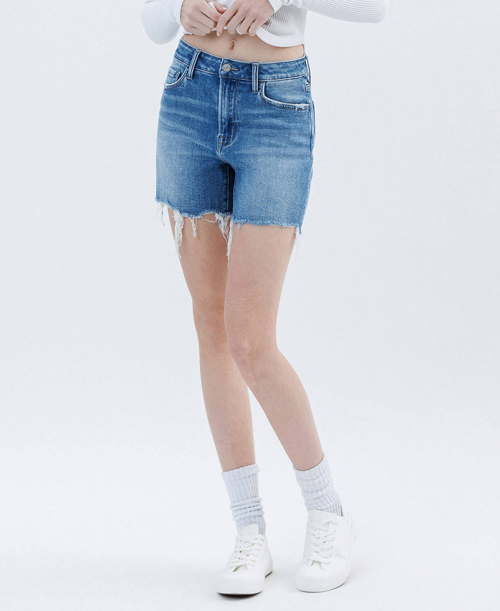 - HIGH RISE RAW HEM BOYFRIEND SHORTS T6753 - OPEN-MINDED - Cultured Cloths Apparel