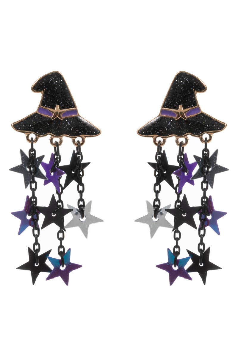 Accessories, Earrings - Halloween Witch Hat Enamel Star Drop Post Earrings - - Cultured Cloths Apparel