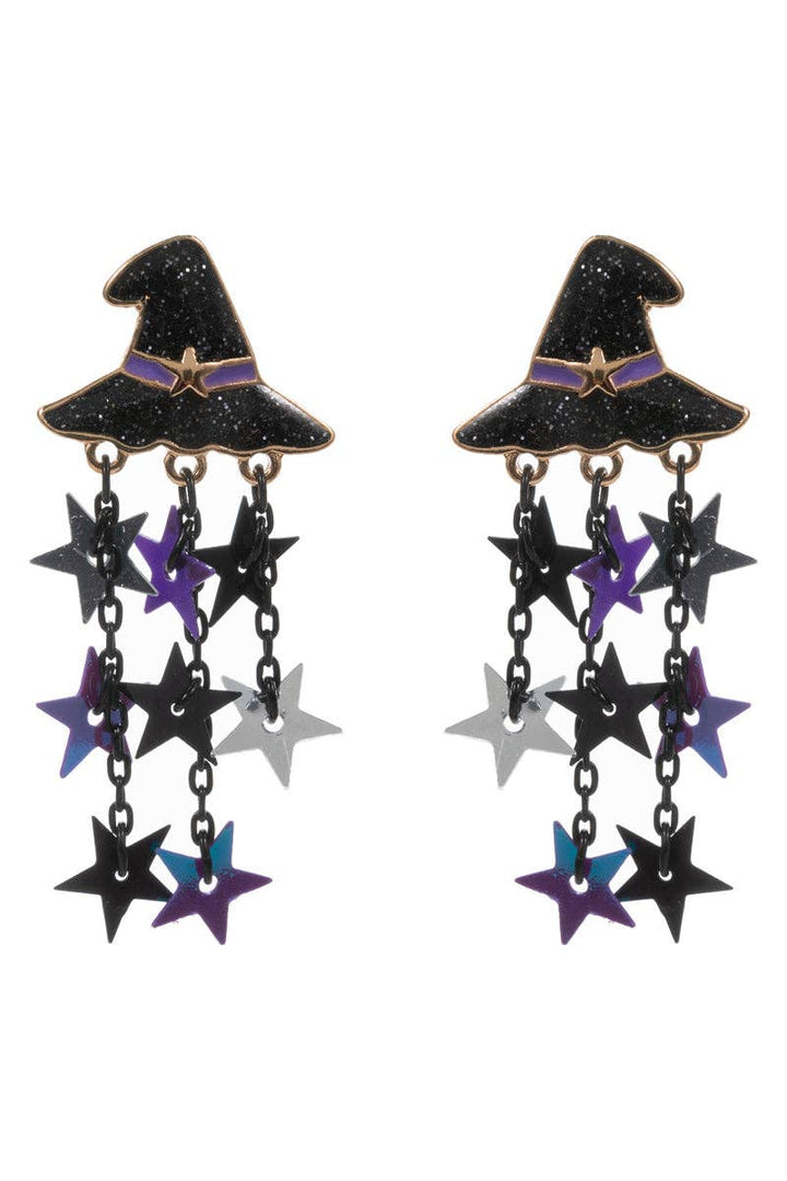 Accessories, Earrings - Halloween Witch Hat Enamel Star Drop Post Earrings - - Cultured Cloths Apparel