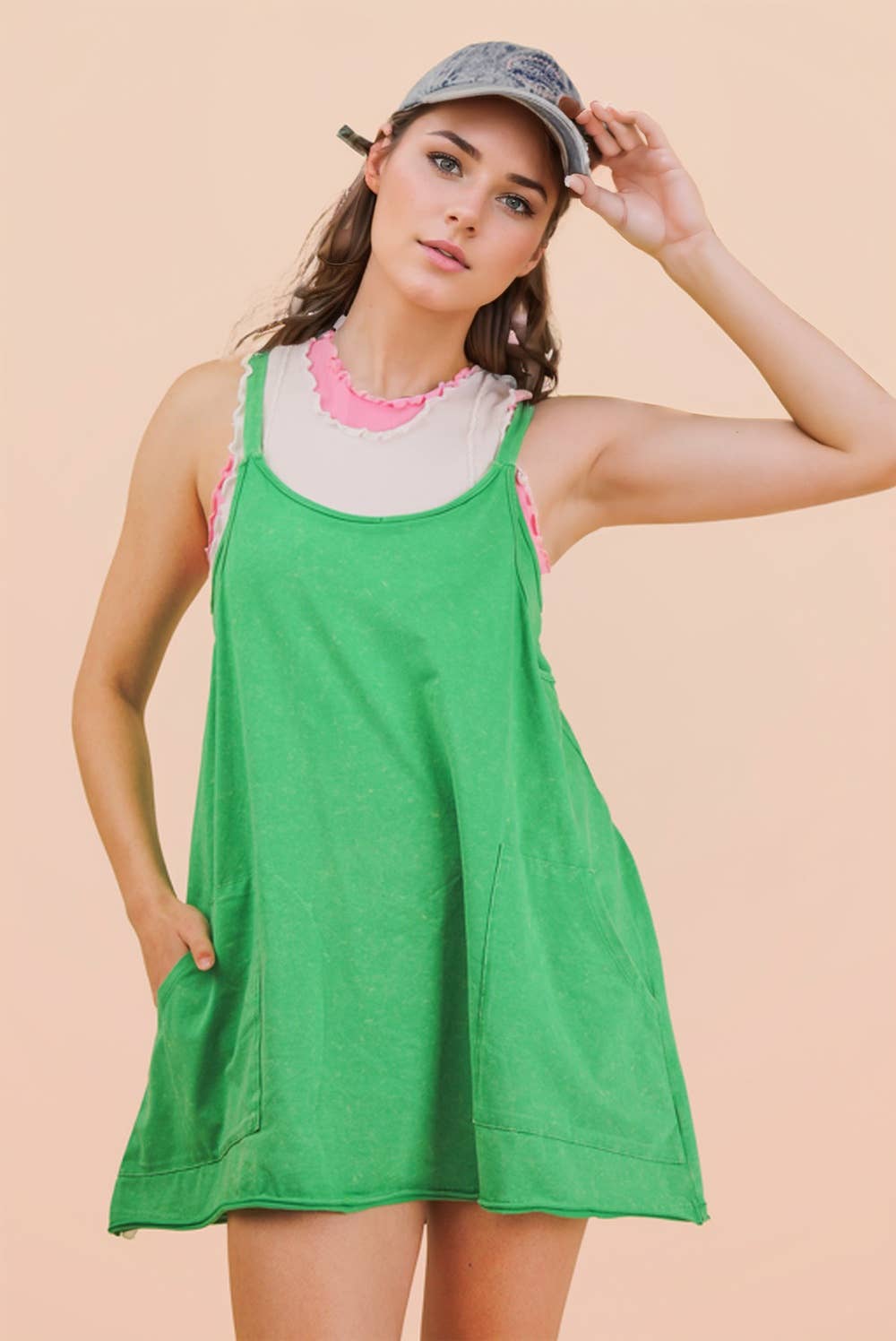 Dresses - Mineral Washed Knit Mini Dress with Shorts Inside - - Cultured Cloths Apparel