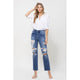 Denim - DISTRESSED HIGH RISE ANKLE RELAXED STRAIGHT -  - Cultured Cloths Apparel