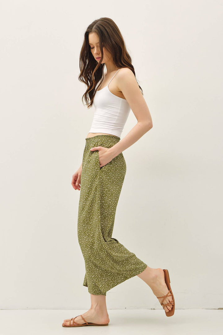 Pants - DITSY PRINTED CROP PANTS W/ ELASTIC WAISTBAND - - Cultured Cloths Apparel