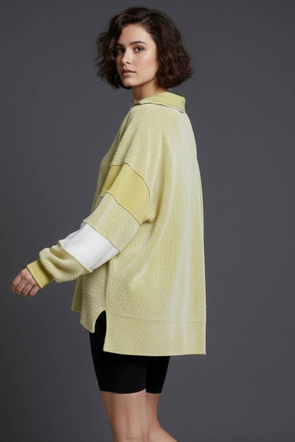 Sweaters & Outerwear - Color-block Collared Loose Fit Top - - Cultured Cloths Apparel