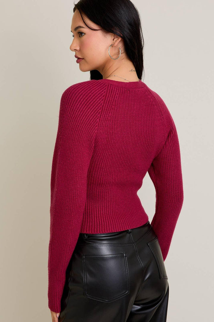 Women's Sweaters - ROUND NECK SWEATER WITH RIBBON BOW DETAIL ON THE SHOULDER - - Cultured Cloths Apparel