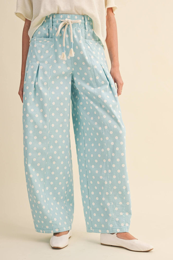 POLKA DOT PLEATED BARREL PANTS