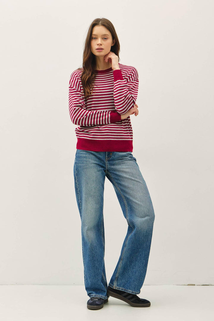 WOOL BLENDED STRIPED SWEATER TOP