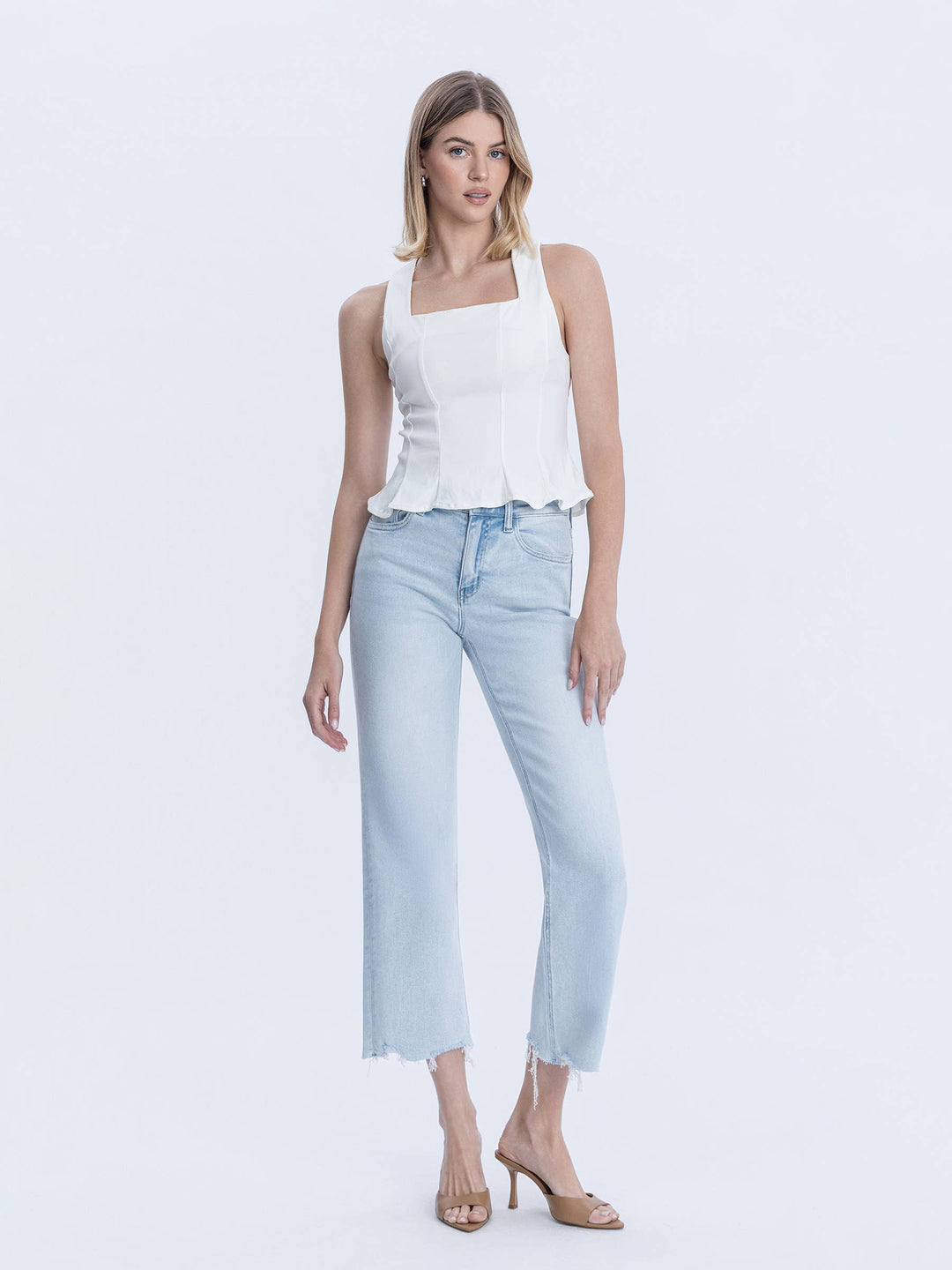 Denim - HIGH RISE LIGHT WASH SLIM WIDE JEANS - - Cultured Cloths Apparel