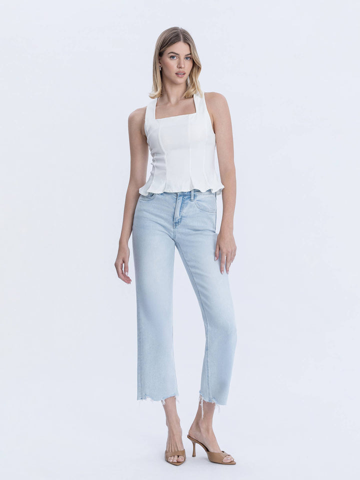 Denim - HIGH RISE LIGHT WASH SLIM WIDE JEANS - - Cultured Cloths Apparel