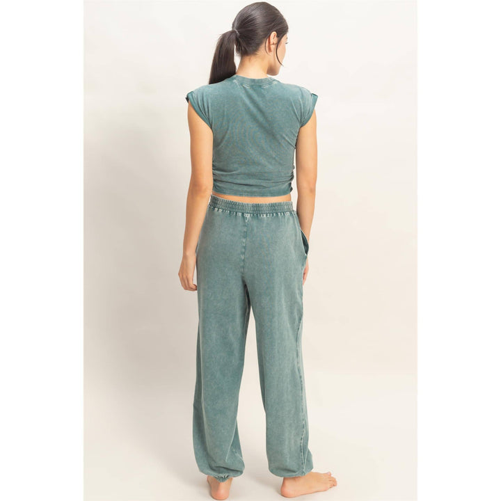 Athleisure - Rolled Sleeve Wrap-Front Crop Top And Jogger Set - - Cultured Cloths Apparel