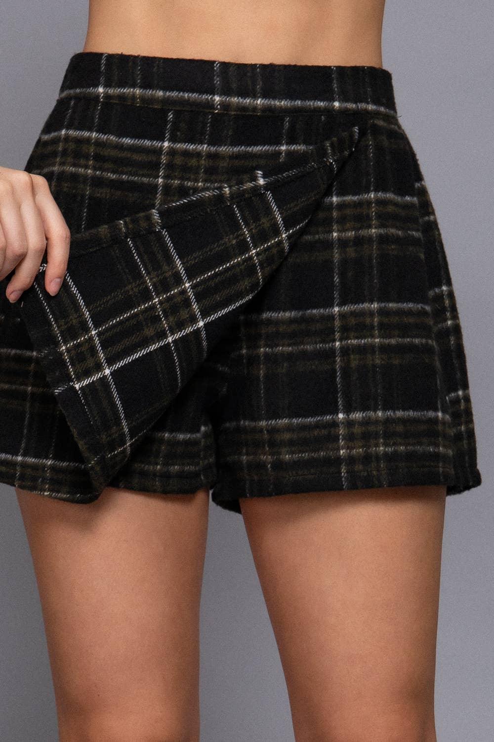 Women's Skirts - Front Wrap Plaid Short Pants - - Cultured Cloths Apparel