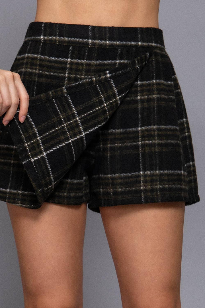 Women's Skirts - Front Wrap Plaid Short Pants - - Cultured Cloths Apparel