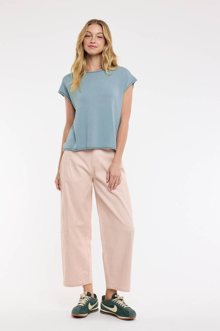 Women's Short Sleeve - ROLLED HEM KNIT SWEATER - - Cultured Cloths Apparel