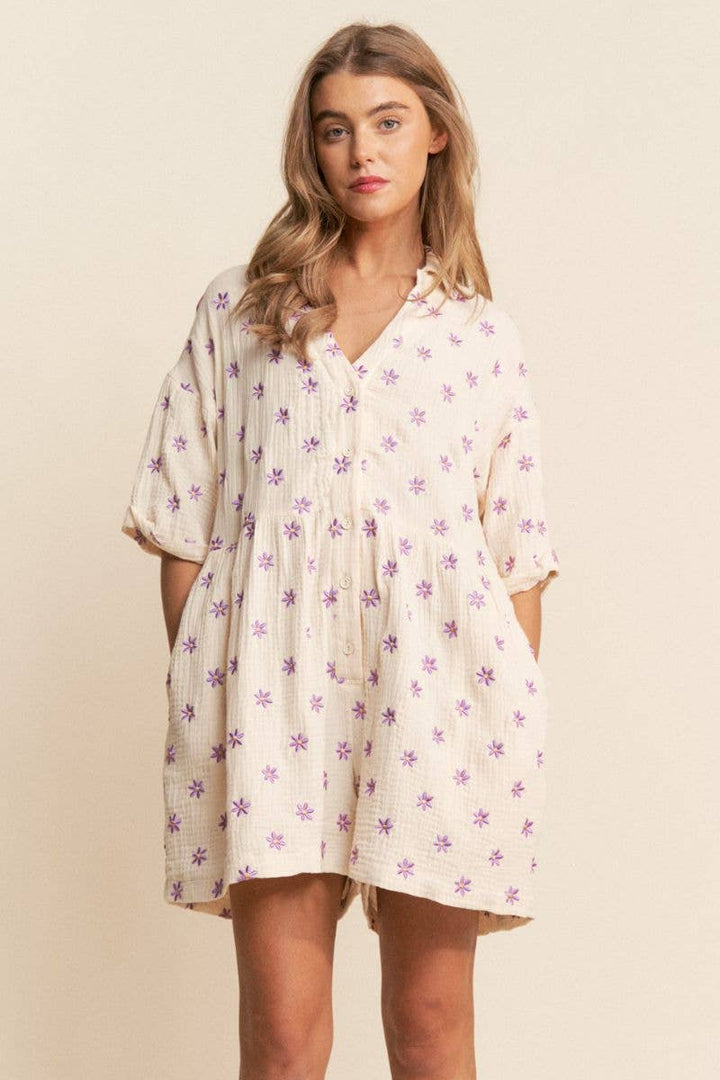 Women's Rompers - Flower Fields Gauze Romper - - Cultured Cloths Apparel
