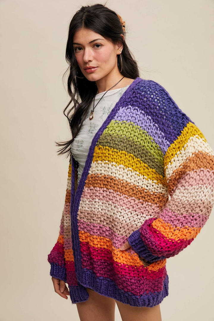 Women's Sweaters - Rainbow Hand-Crochet Open Cardigan - - Cultured Cloths Apparel