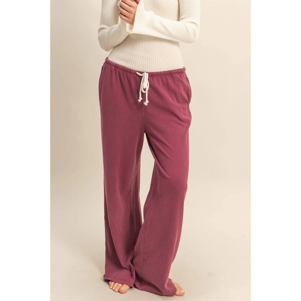 Athleisure - Mineral Washed Drawstring Waist Relaxed Pants - DARK CHERRY - Cultured Cloths Apparel