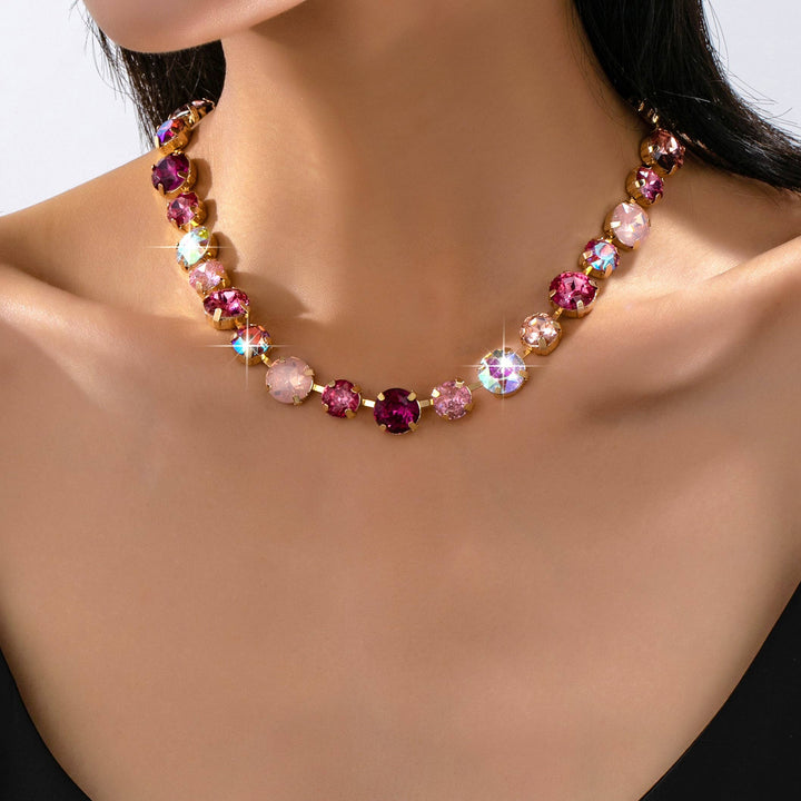 Accessories, Necklaces - Multi-Tone Pink and Purple Crystal Tennis Necklace| 80N93416 - Gold - Cultured Cloths Apparel