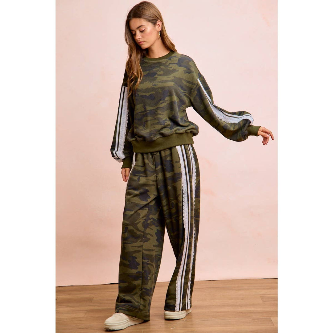Pants - CAMOUFLAGE FRENCH TERRY LACE CONTRAST SWEATPANTS - - Cultured Cloths Apparel