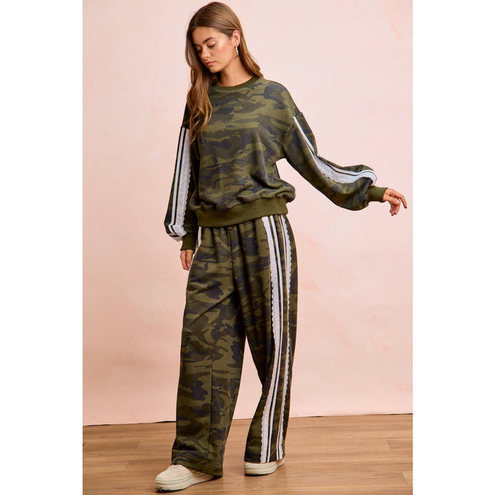 Pants - CAMOUFLAGE FRENCH TERRY LACE CONTRAST SWEATPANTS - - Cultured Cloths Apparel