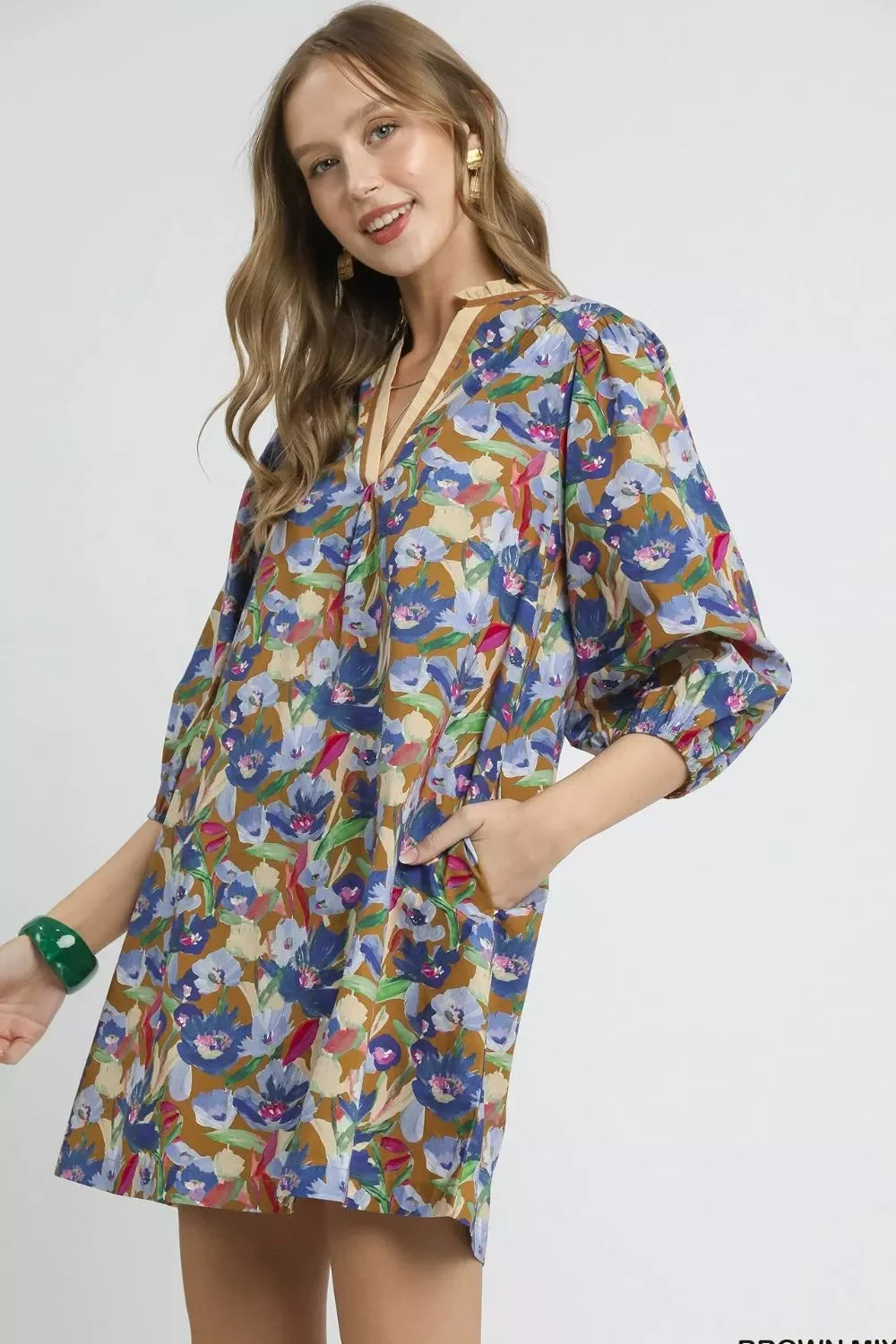 Women's Dresses - Umgee Boho Floral Balloon Sleeve Mini Dress - - Cultured Cloths Apparel