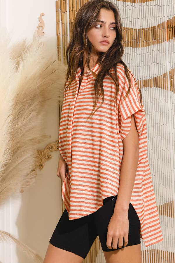 Women's Short Sleeve - Short Dolman Sleeve Oversized Stripe Shirt Top - - Cultured Cloths Apparel