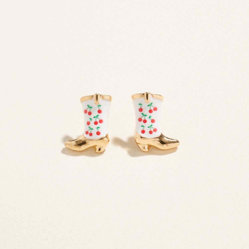 Western Enamel Cowgirl Boot Pattern Post Earrings