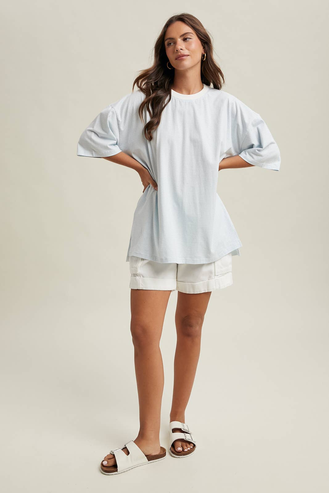 Women's Dresses - OVERSIZED STRIPED KNIT TOP / WL25-11781 - - Cultured Cloths Apparel