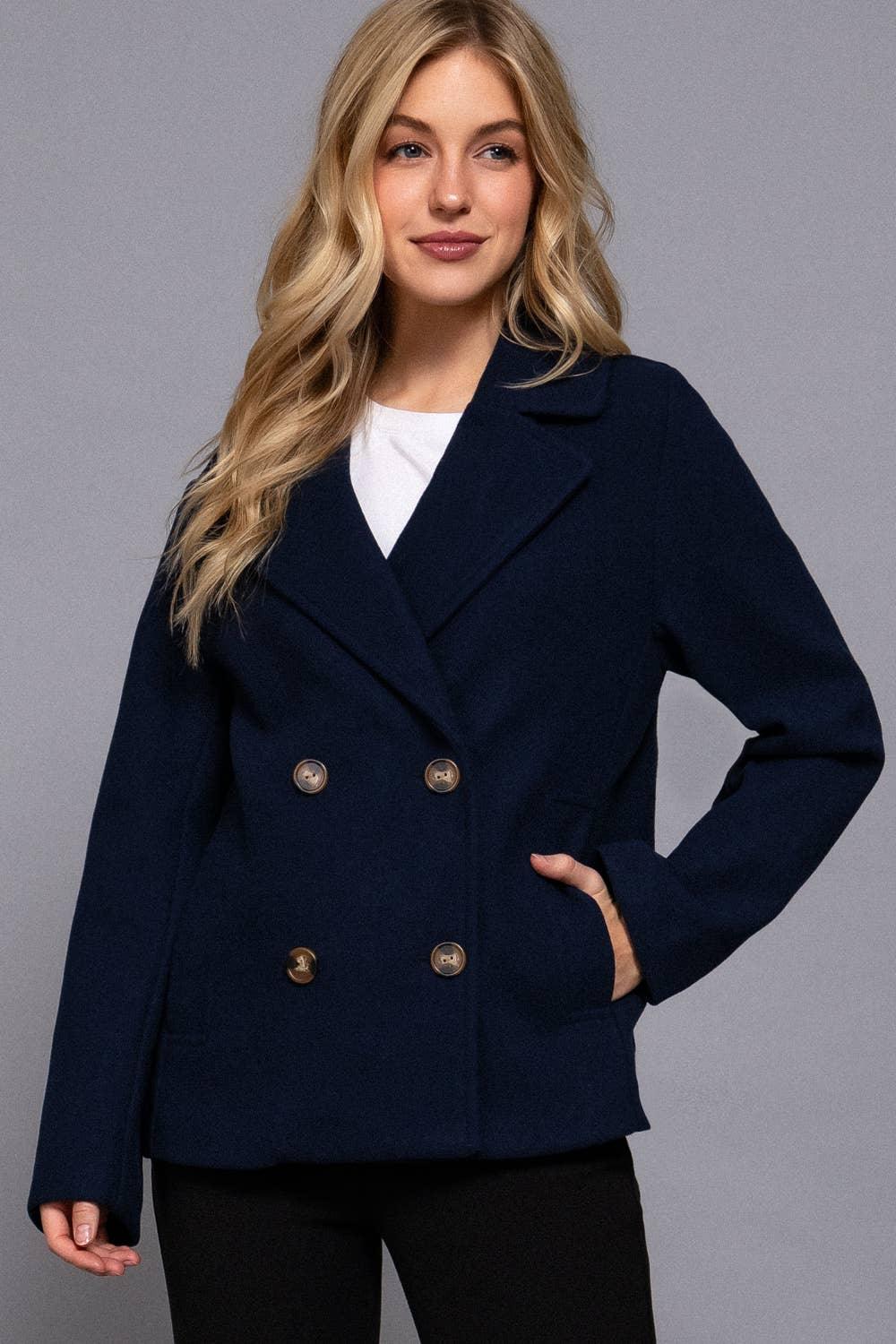 Outerwear - Long Sleeve Soft Felt Short Peacoat - SMALL - Cultured Cloths Apparel