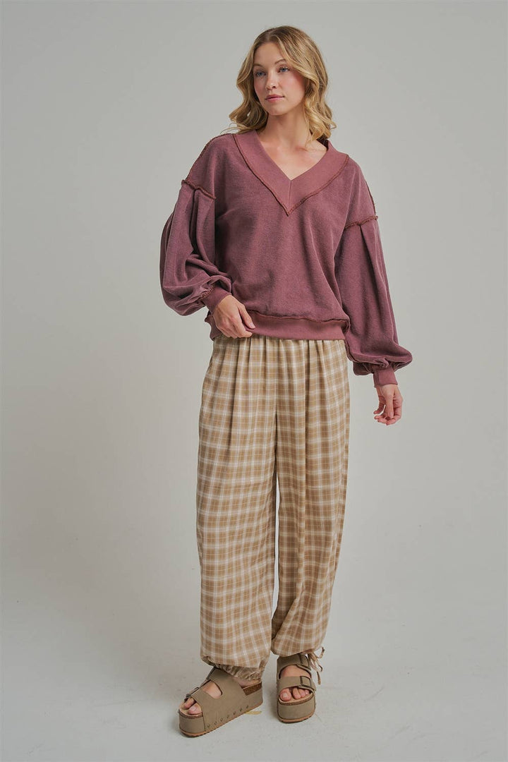 PLAID CHECKERED WIDE LEG BALLOON PANTS