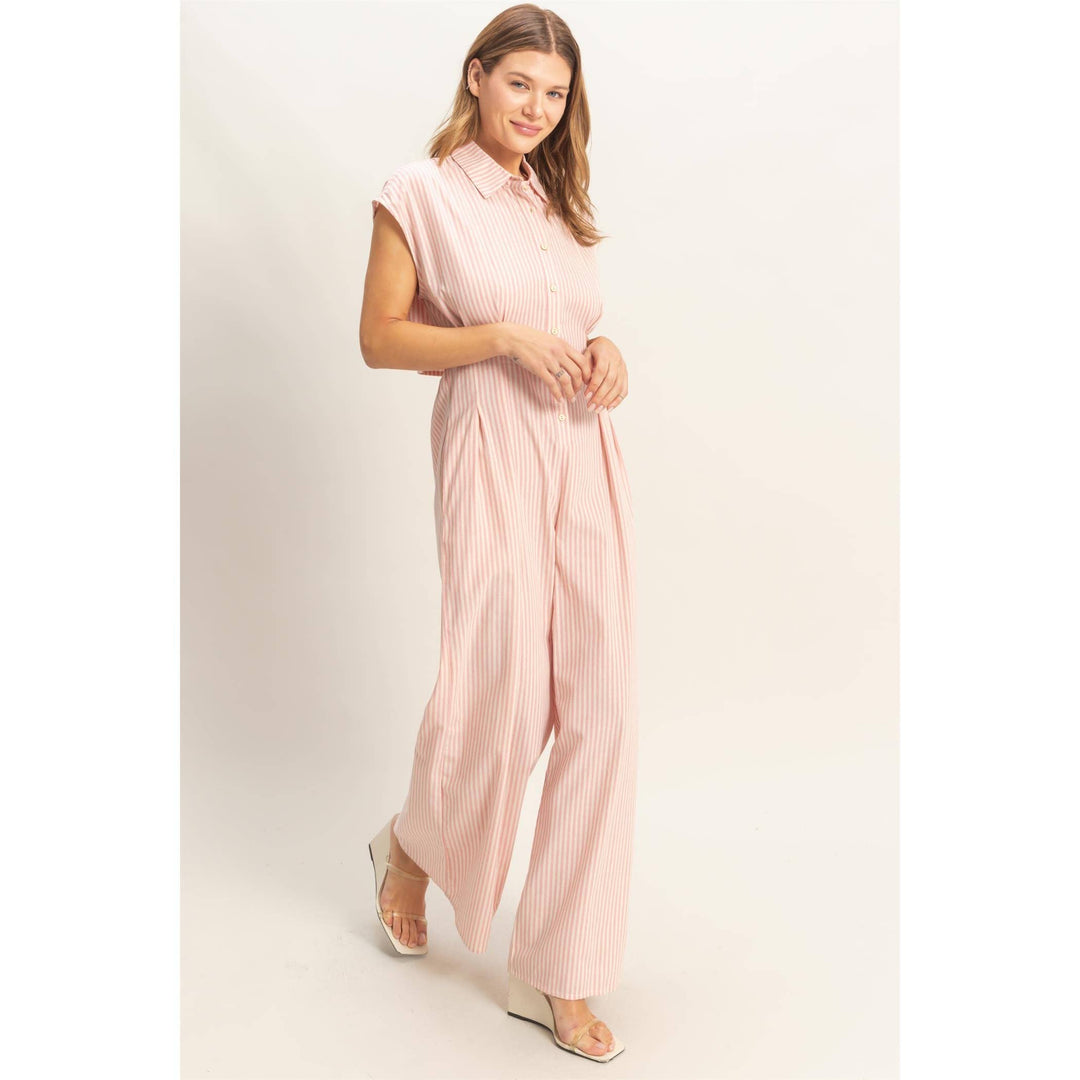 Striped Button Down Jumpsuit