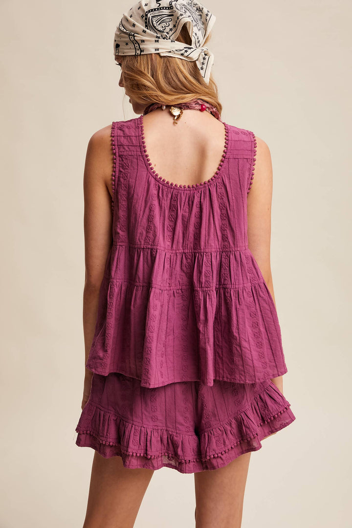 Embroidered Tiered Ruffle Set