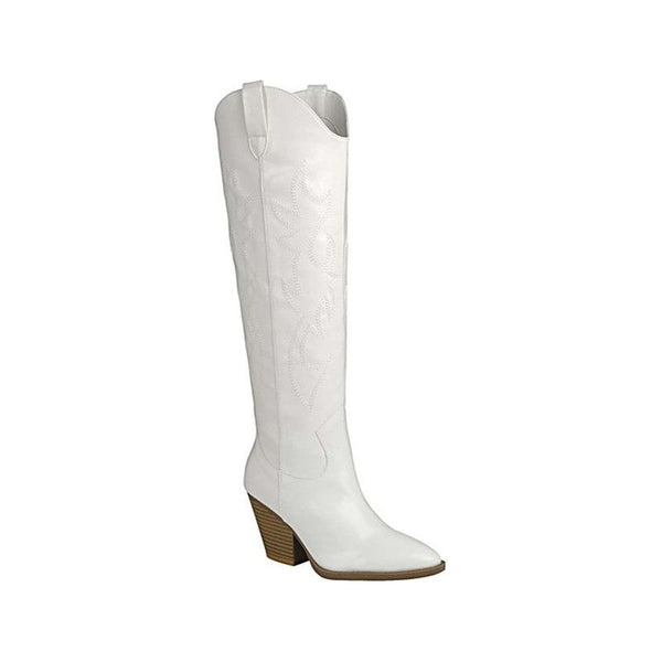 Shoes - RIVER-17-KNEE HIGH WESTERN BOOT - WHITE - Cultured Cloths Apparel