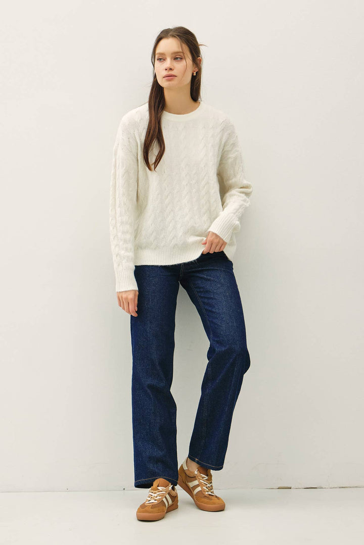 Women's Sweaters - ULTRA SOFT CABLE KNIT CREWNECK SWEATER TOP - - Cultured Cloths Apparel