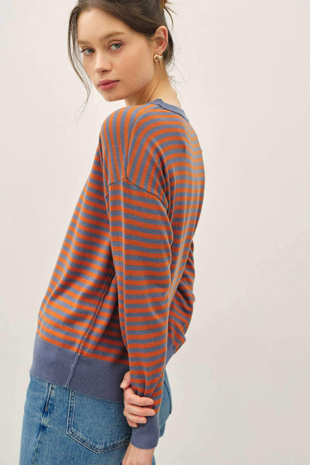 WOOL BLENDED STRIPED SWEATER TOP
