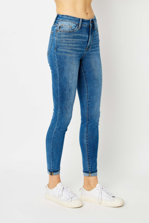Denim - Judy Blue Full Size Cuffed Hem Skinny Jeans -  - Cultured Cloths Apparel
