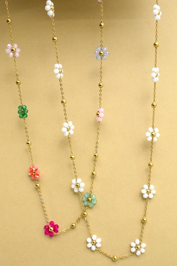 Accessories, Necklaces - SUMMER MULTI BEADED FLOWER CHARM NECKLACE | 40NK308 - - Cultured Cloths Apparel